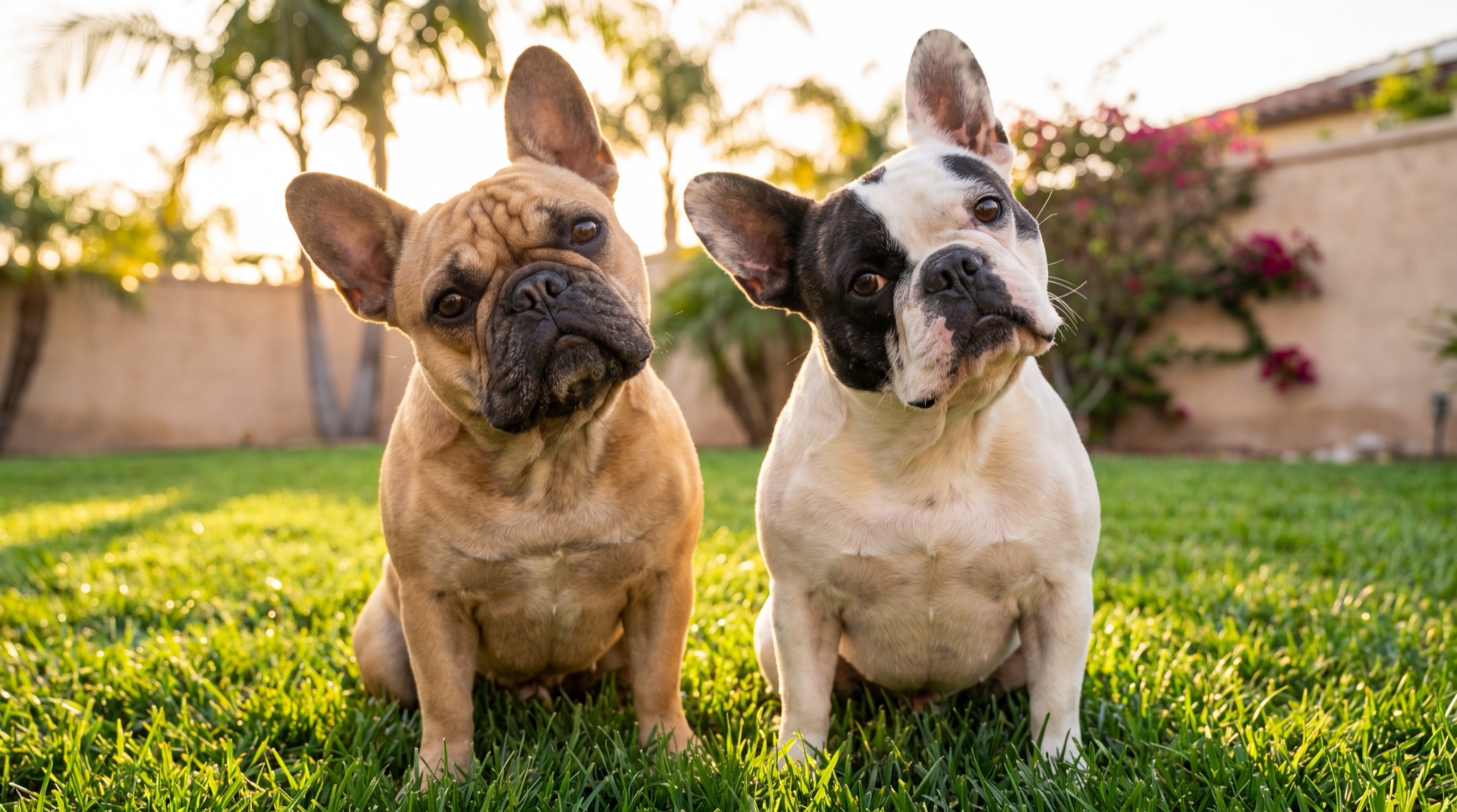 Two adorable French bulldogs in a Temecula Valley backyard