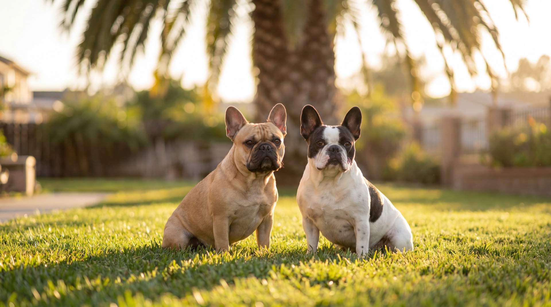 Two Frenchies in clean yard